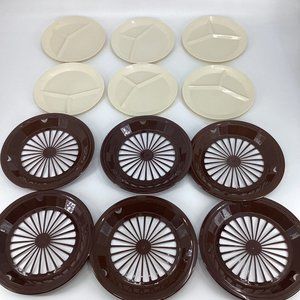 Vintage PackerWare Set of 6 Plastic Plate Holder & BBQ Picnic Dinner Plates USA